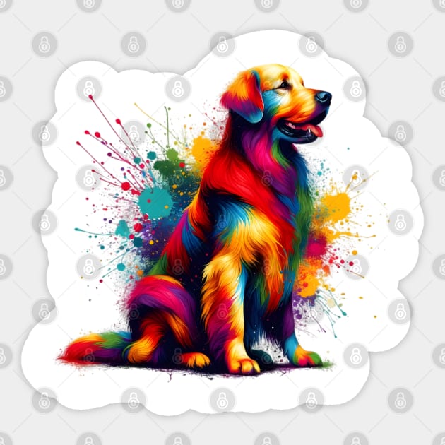 Vibrant Flat-Coated Retriever in Colorful Splash Art Style Sticker by ArtRUs